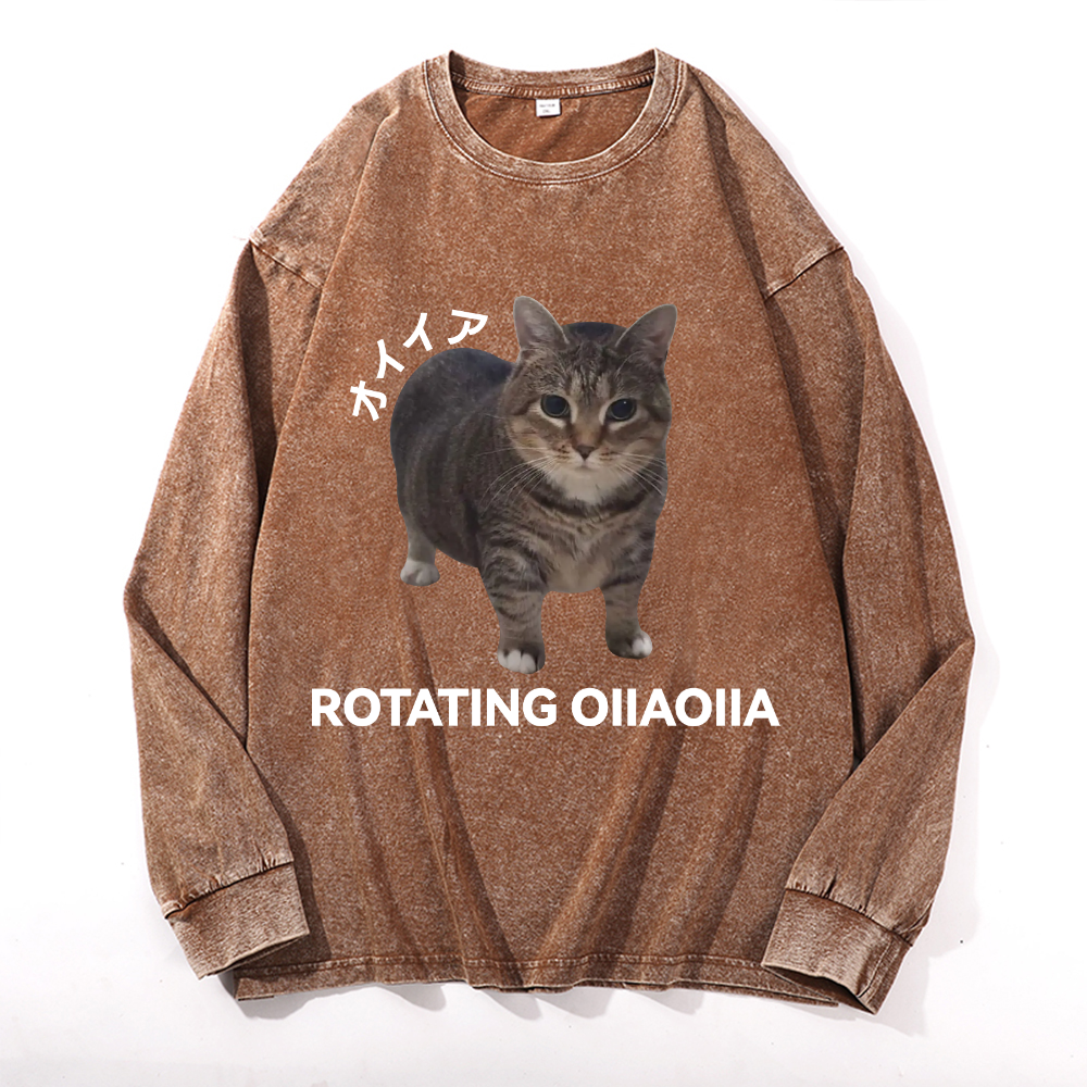 OIIA Cat Vintage Cotton Wash Long-sleeve T-shirt