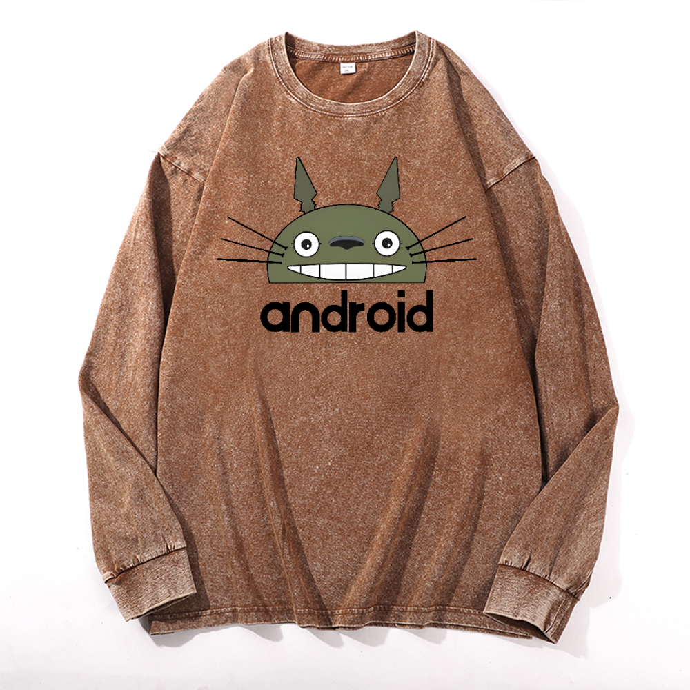 Ghibli Totoro Android Vintage Cotton Wash Long-sleeve T-shirt