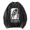Stay Positive Skull Vintage Cotton Wash Crewneck Sweatshirt