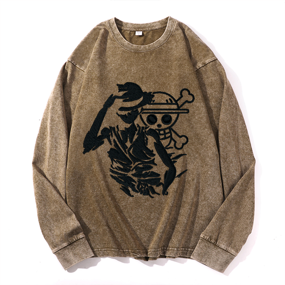 Vintage Cotton Wash Crewneck Long-Sleeve T-Shirt