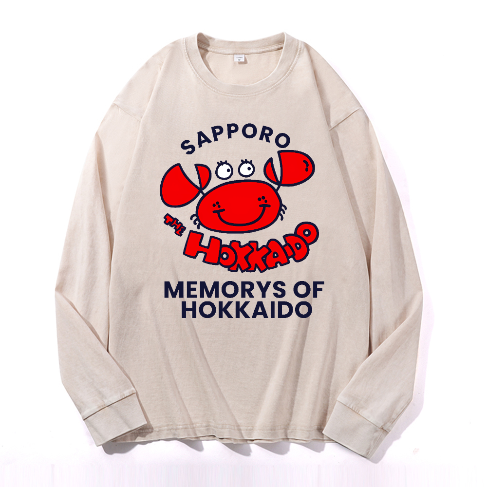 Sapporo Vintage Cotton Wash Crewneck Long-Sleeve T-Shirt