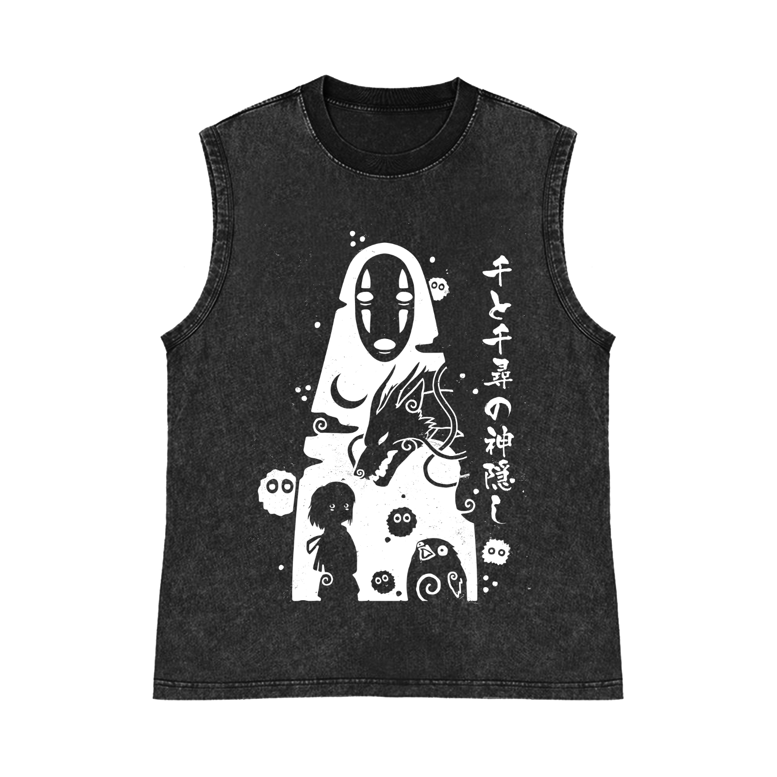 Ghibli No Face Kaonashi Pure Cotton Wash-Dyed Sleeveless Tank Top