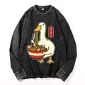 Duck and Ramen Vintage Cotton Wash Crewneck Long-Sleeve T-Shirt