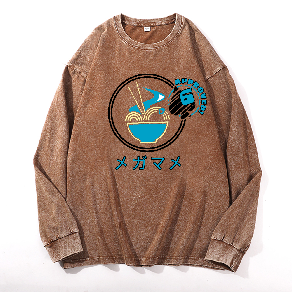 Ramen Vintage Cotton Wash Crewneck Long-Sleeve T-Shirt
