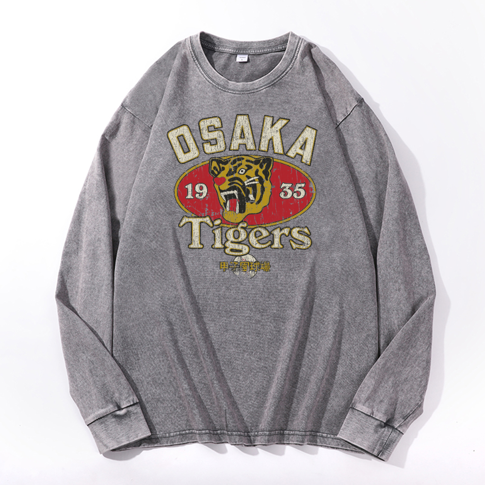 Osaka Tigers Vintage Cotton Wash Crewneck Long-Sleeve T-Shirt