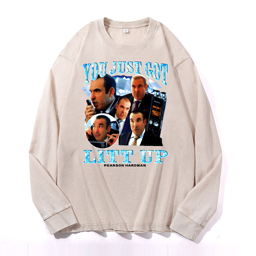 You Just Got Litt Up Vintage Cotton Wash Long-sleeve T-shirt