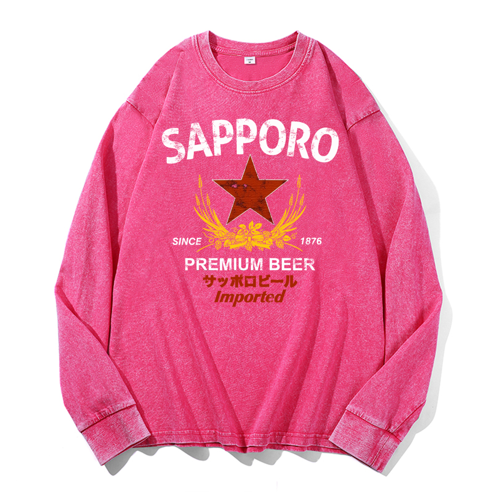 Sapporo Beer Vintage Cotton Wash Long-sleeve T-shirt