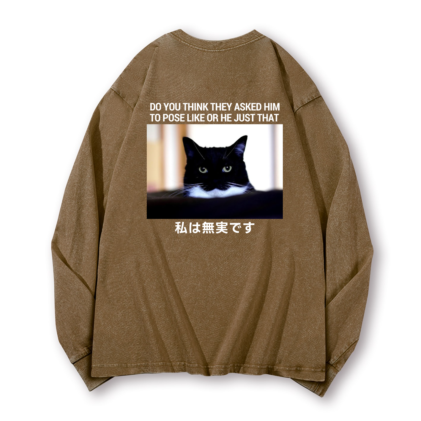 Cat Vintage Washed Cotton Back Art Long-sleeve T-shirt