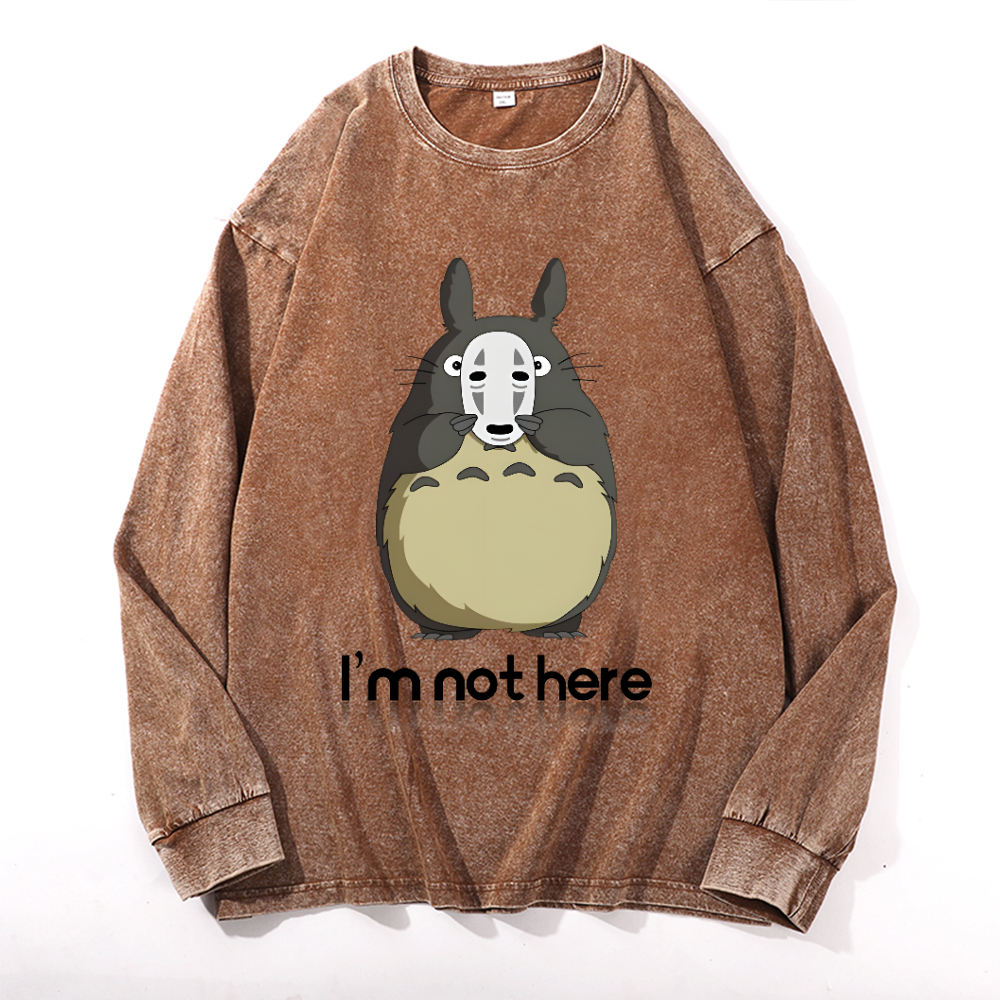 Ghibli Totoro No Face kaonashi Vintage Cotton Wash Long-sleeve T-shirt