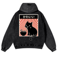 Cat Vintage Washed Cotton Back Art Hoodie