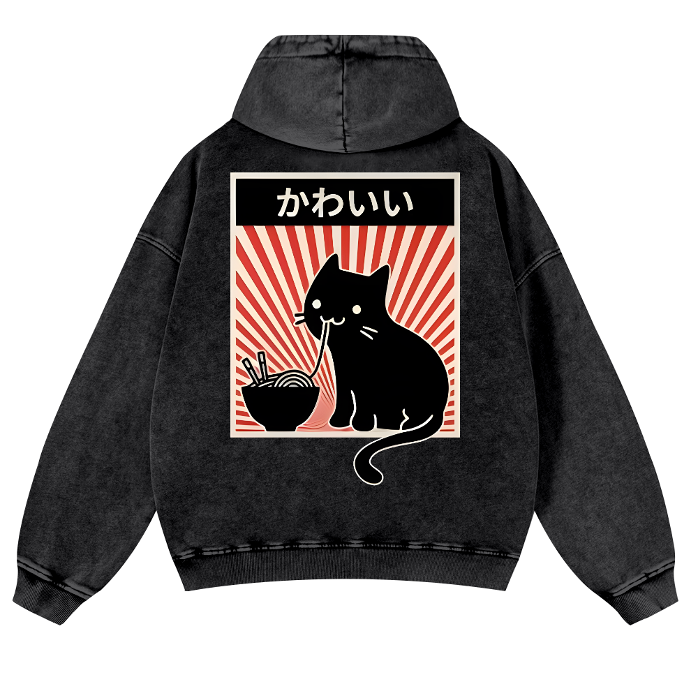 Cat Vintage Washed Cotton Back Art Hoodie