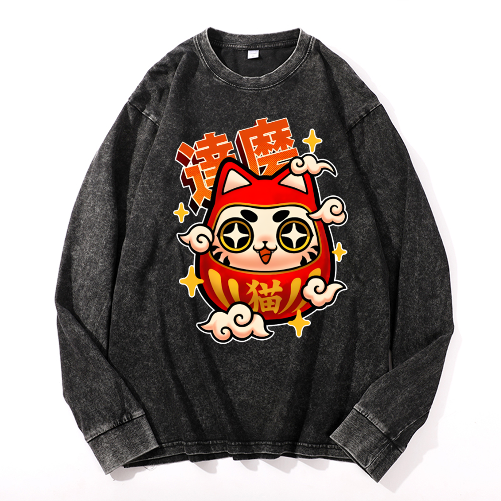 Daruma Vintage Cotton Wash Crewneck Long-Sleeve T-Shirt