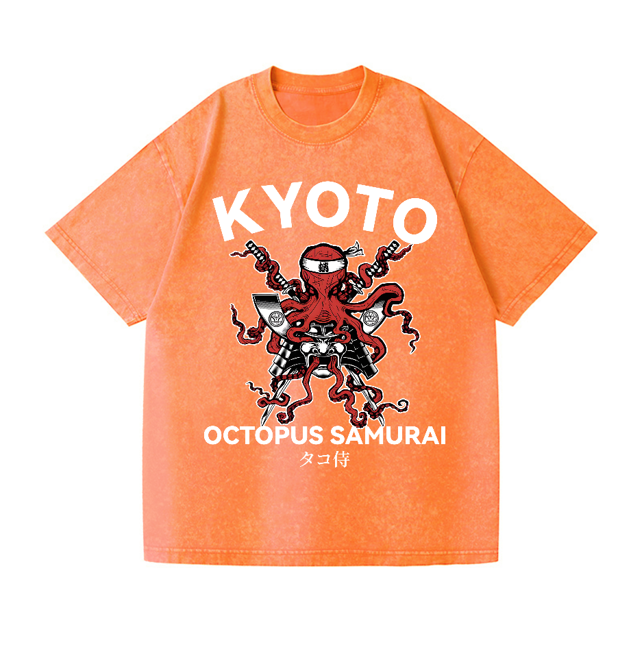 Kyoto Octopus Samurai Vintage Wash Japanese Design T-Shirt