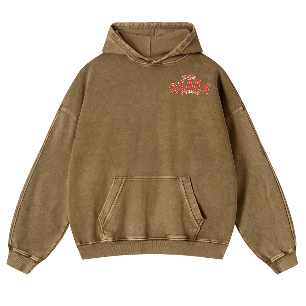 Osaka Dotonbori Drunken Octopus Vintage Washed Cotton Back Art Hoodie