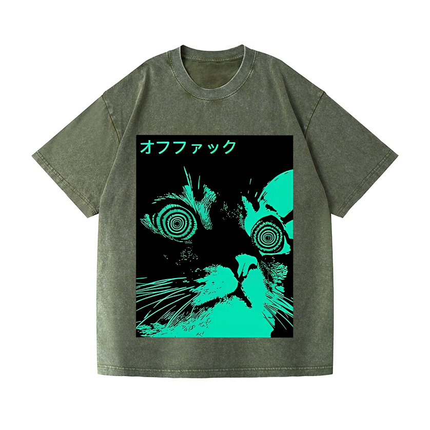 Cat Vintage Wash Japanese Design T-Shirt