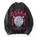 Osaka Dotonbori Drunken Octopus Vintage Cotton Wash Crewneck Long-Sleeve T-Shirt