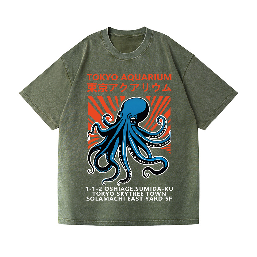 Tokyo Aquarium Octopus Vintage Wash Japanese Design T-Shirt
