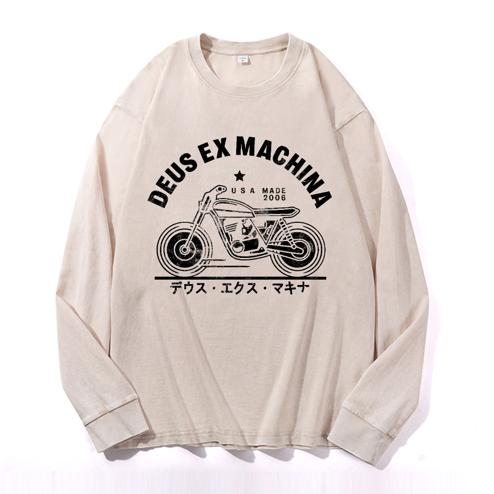 Deux Ex Machina Motorcycle Bike Vintage Cotton Wash Long-sleeve T-shirt
