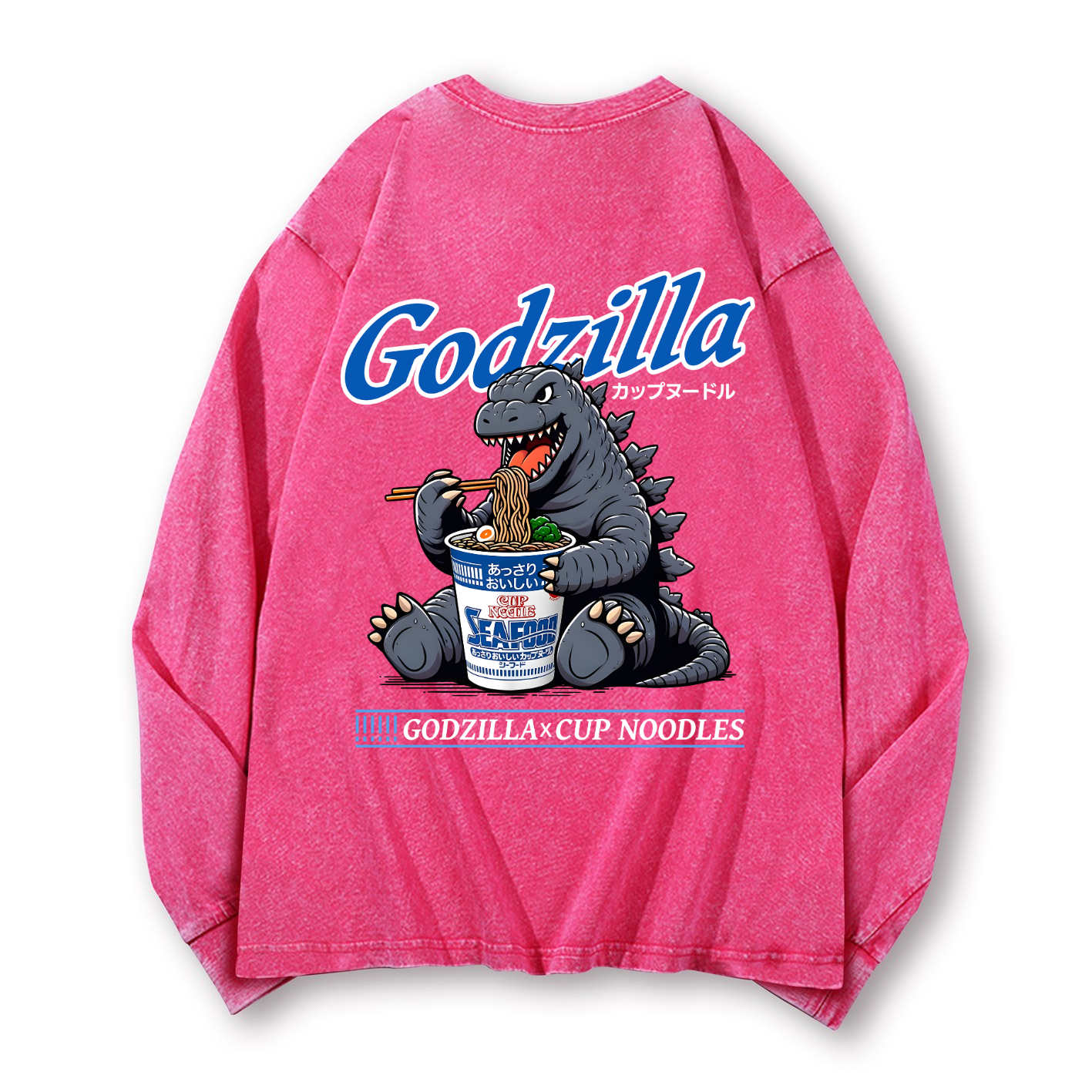 Cup Noodles Kaiju Vintage Washed Cotton Back Art Long-sleeve T-shirt