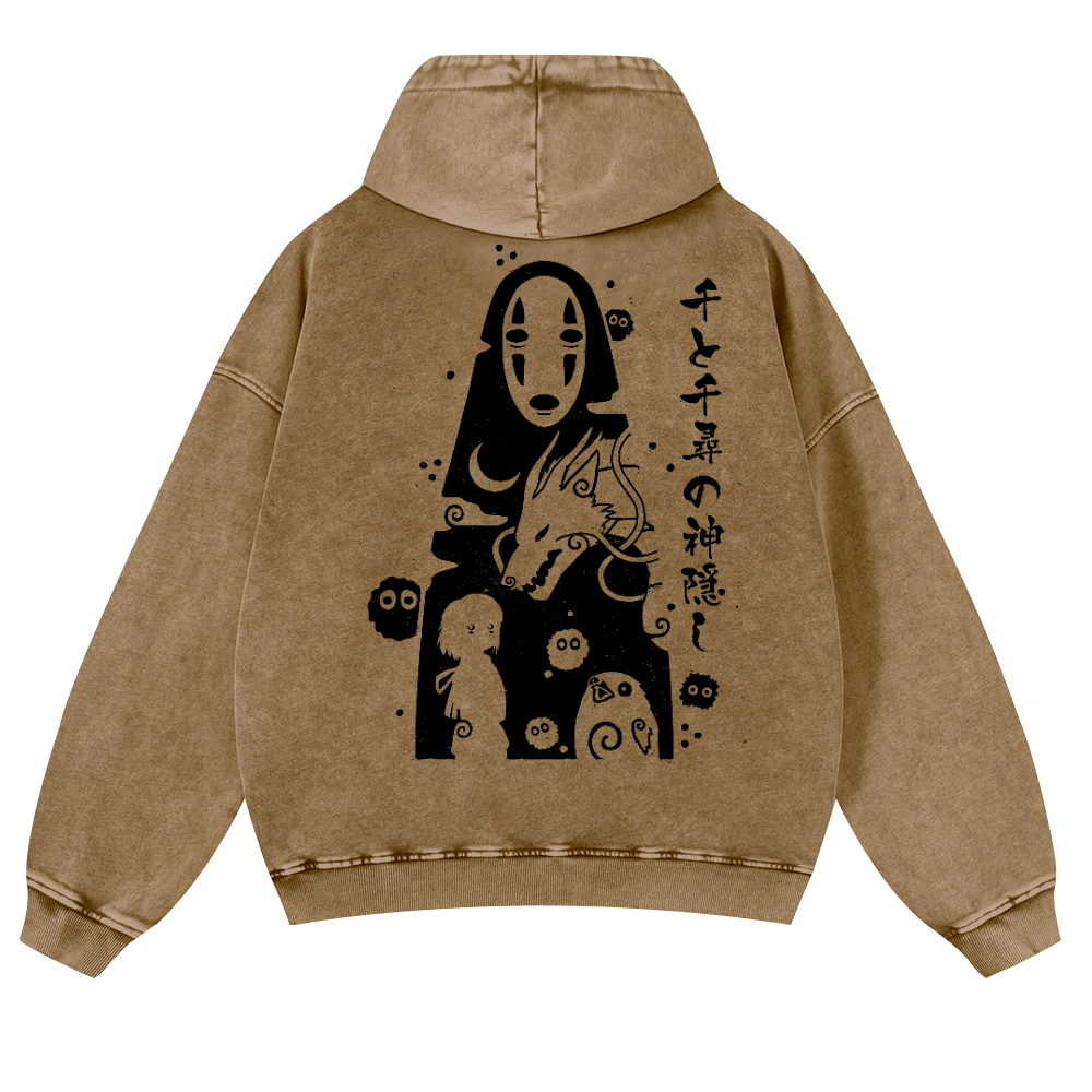 Ghibli No Face Kaonashi Vintage Washed Cotton Back Art Hoodie