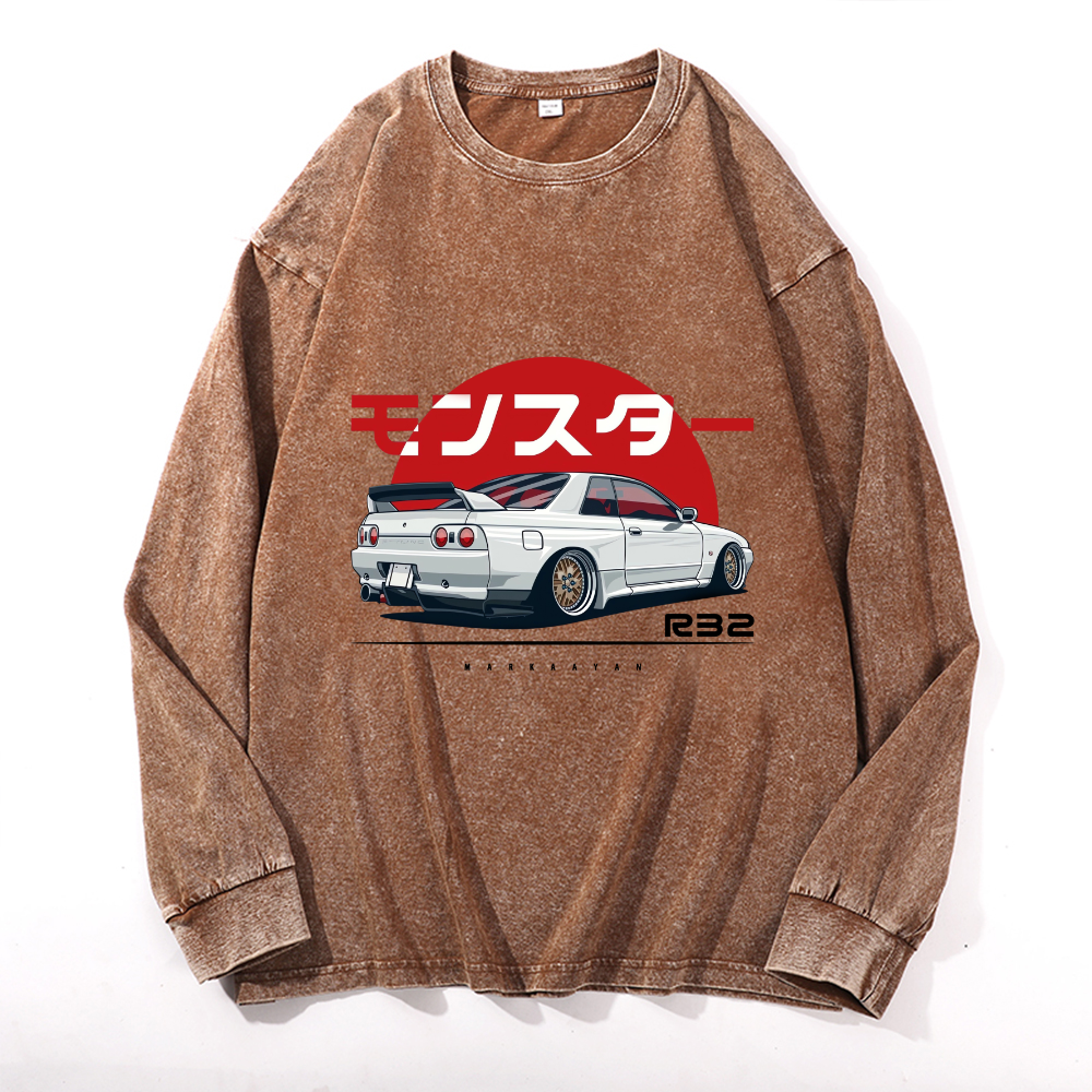 Vintage Cotton Wash Crewneck Long-Sleeve T-Shirt