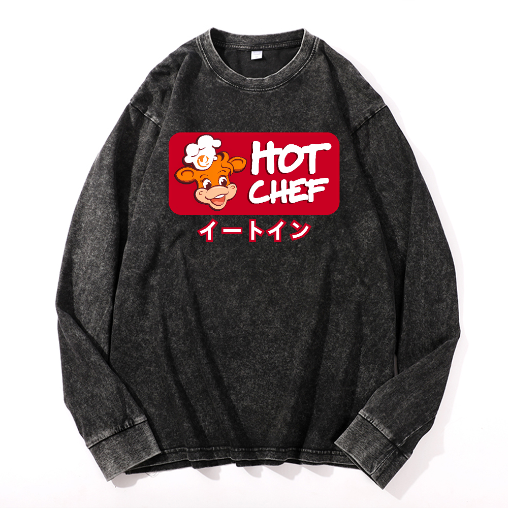 Hot Chef Vintage Cotton Wash Crewneck Long-Sleeve T-Shirt