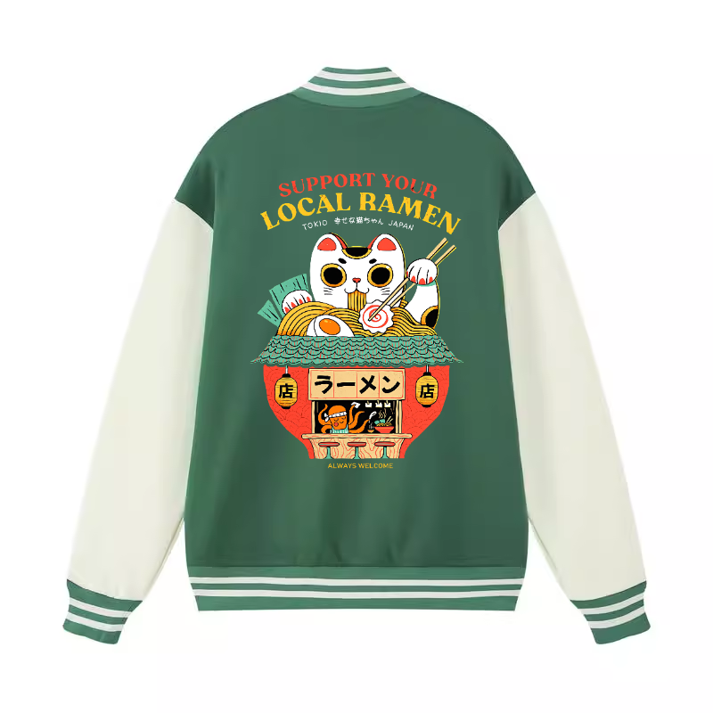 Lucky Cat Ramen Vintage Cotton Varsity Jacket