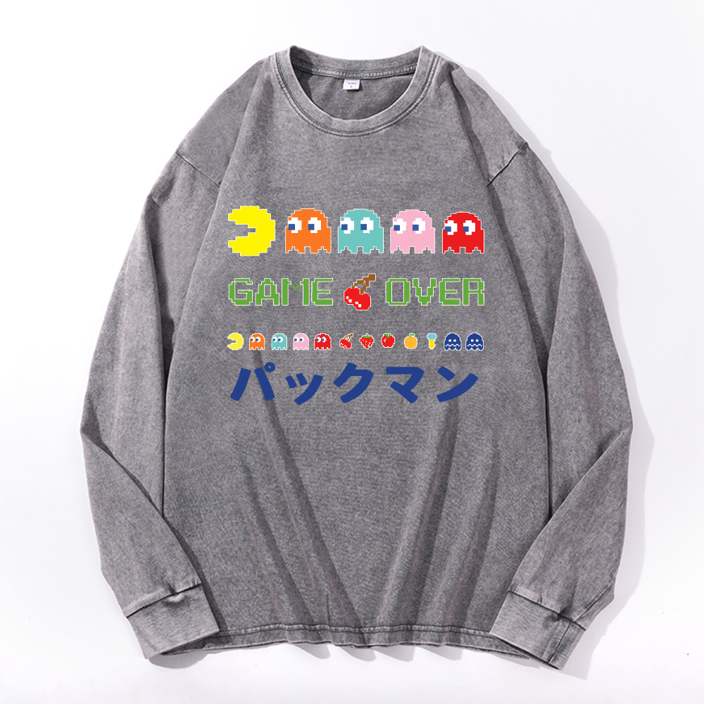 Pacman Vintage Cotton Wash Crewneck Long-Sleeve T-Shirt