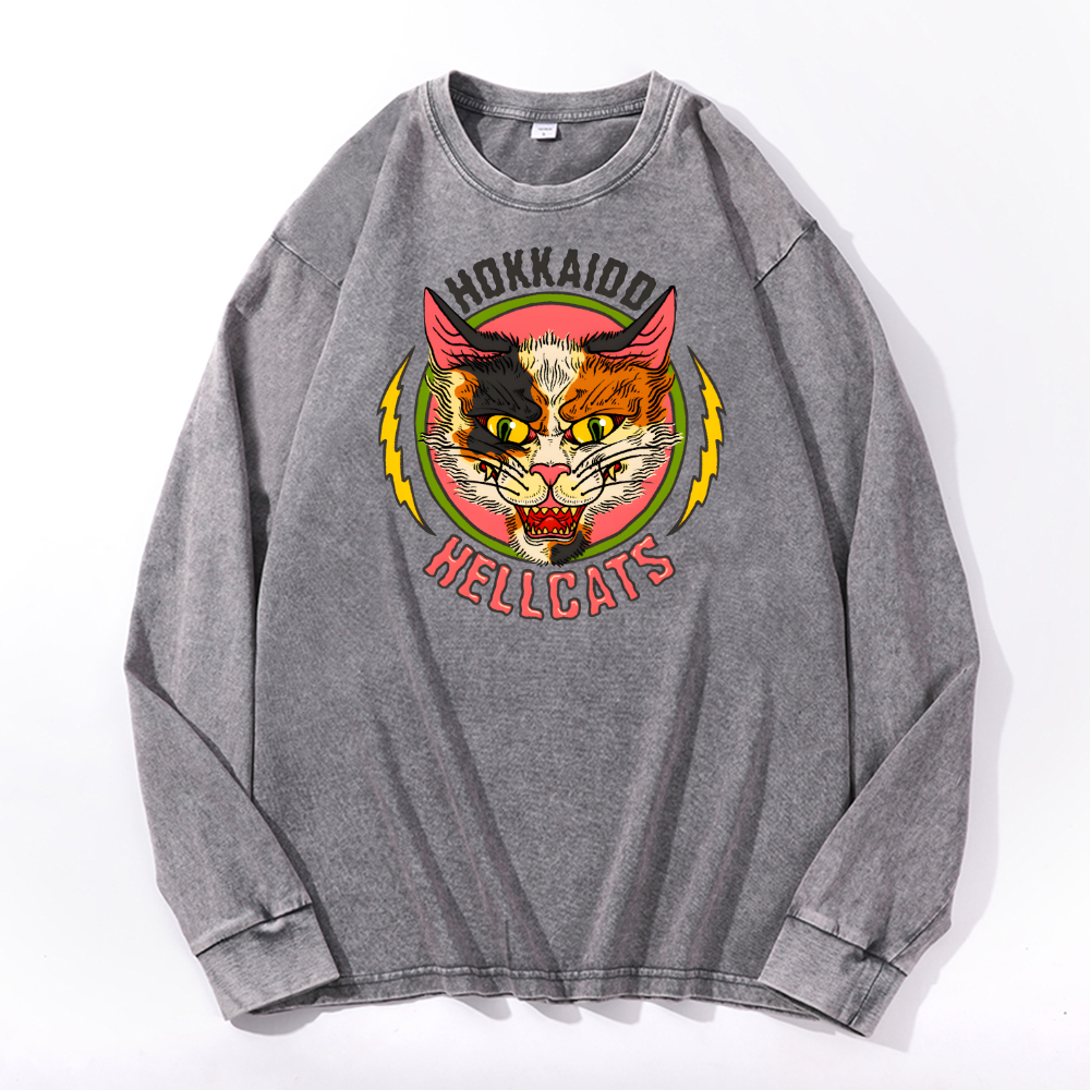 Hokkaido Hellcats Vintage Cotton Wash Crewneck Long-Sleeve T-Shirt