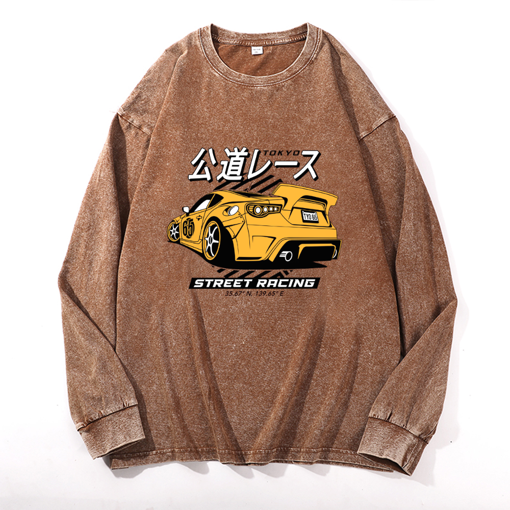 Vintage Cotton Wash Crewneck Long-Sleeve T-Shirt