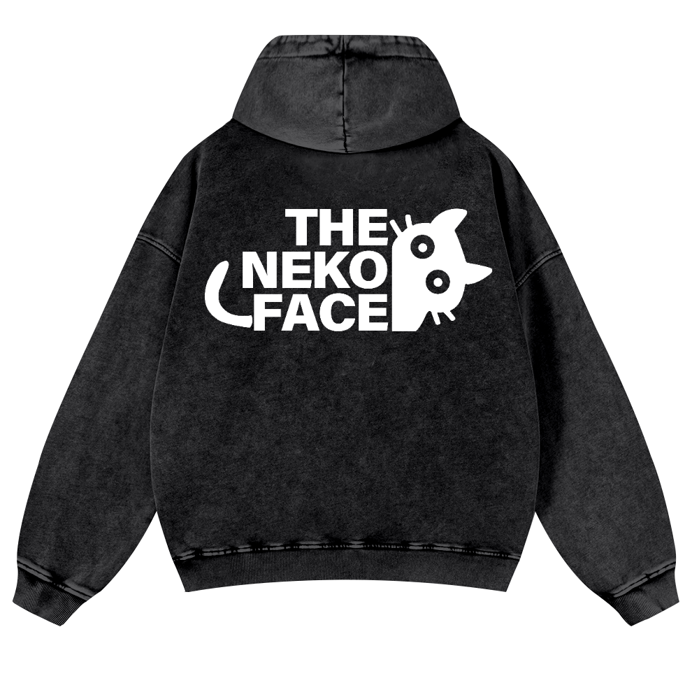 The Neko Face Vintage Washed Cotton Back Art Hoodie