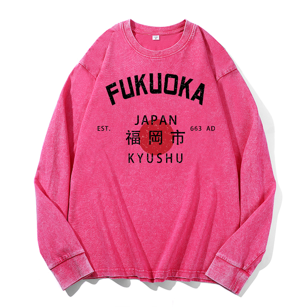 Fukuoka Vintage Cotton Wash Crewneck Long-Sleeve T-Shirt