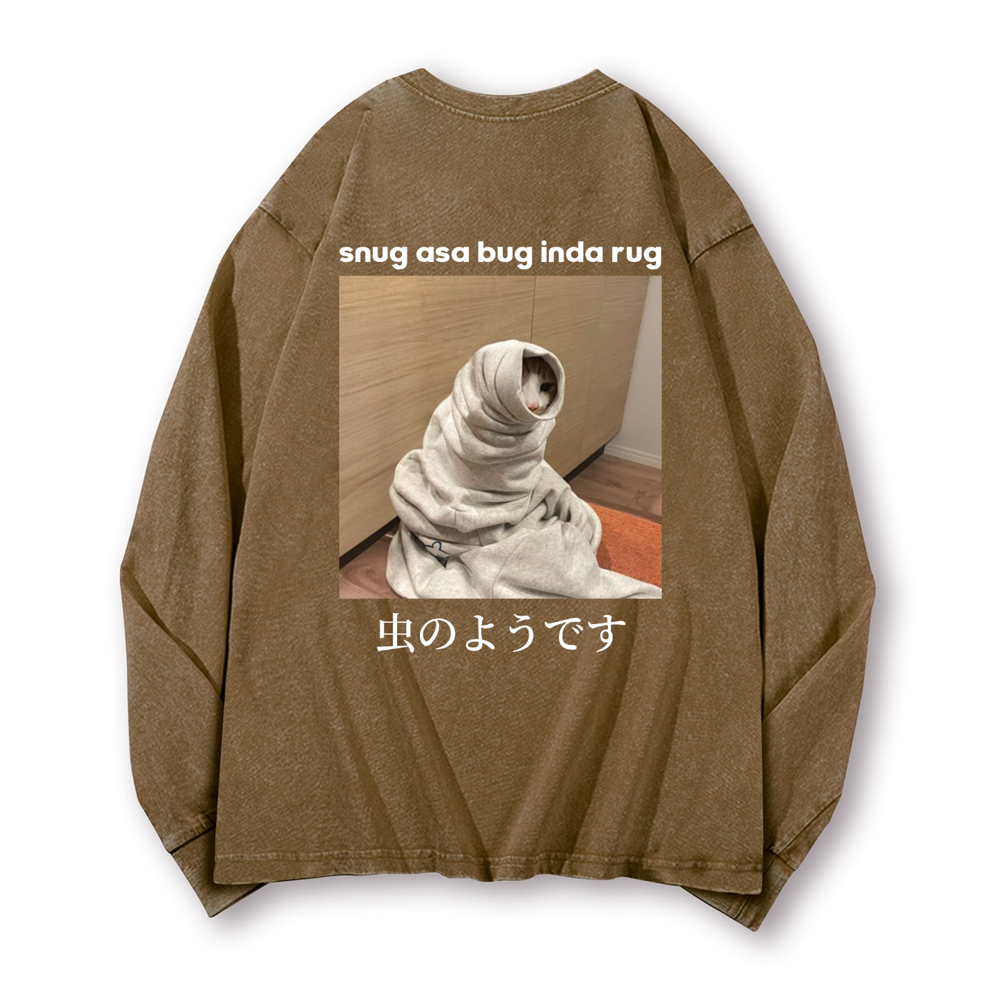 Snug Cat Vintage Washed Cotton Back Art Long-sleeve T-shirt
