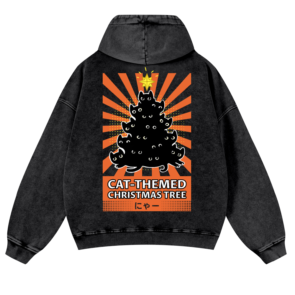 Christmas Tree Vintage Washed Cotton Back Art Hoodie