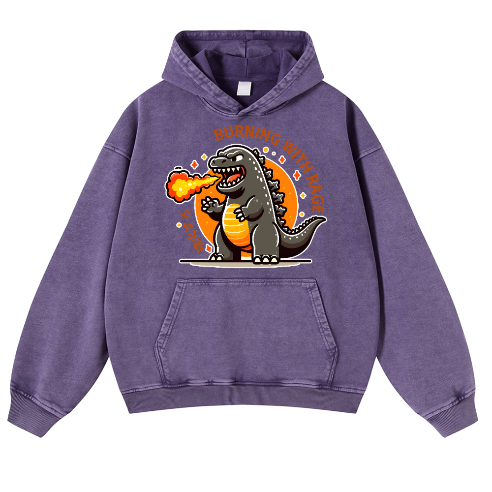 Burning Kaiju Vintage Washed Thick Cotton Hoodie