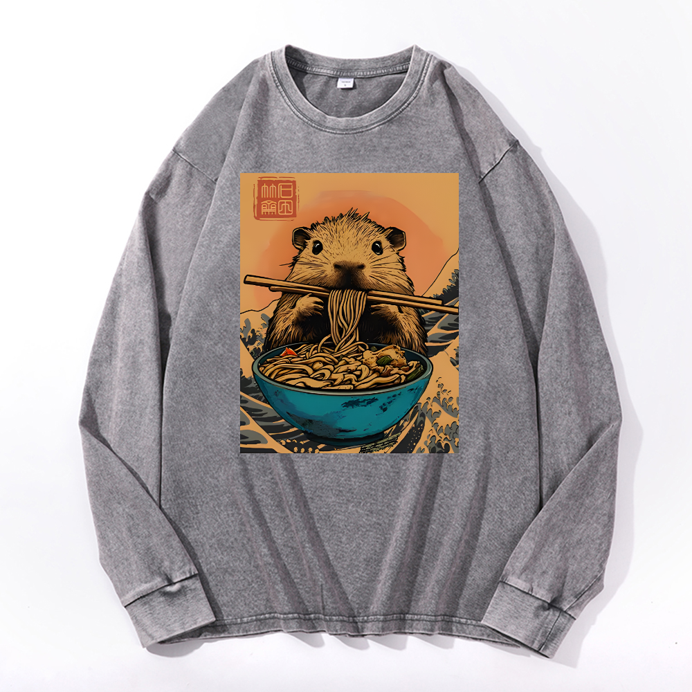 Guinea Pig Vintage Cotton Wash Crewneck Long-Sleeve T-Shirt