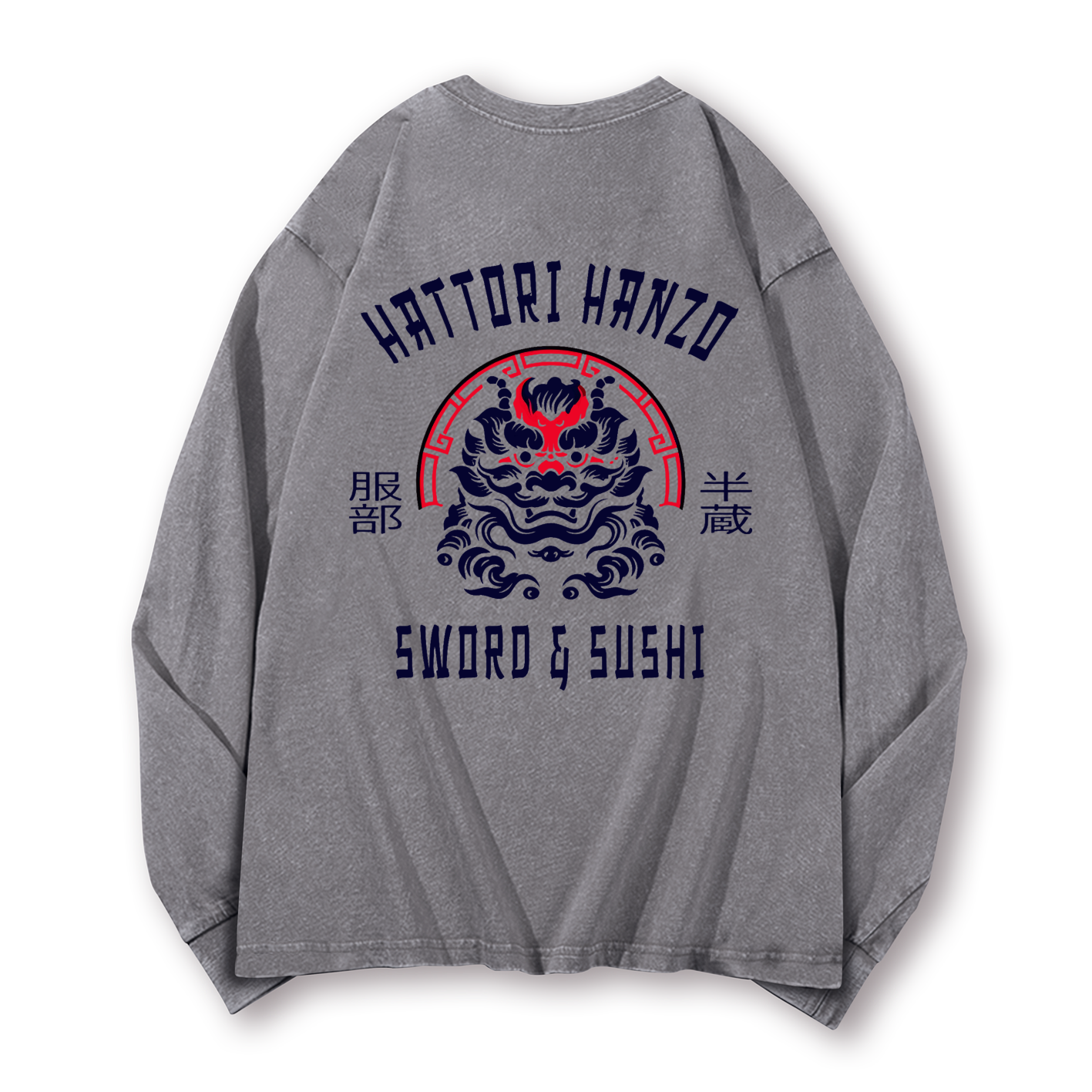 Hattori Hanzo Komainu Vintage Washed Cotton Back Art Long-sleeve T-shirt
