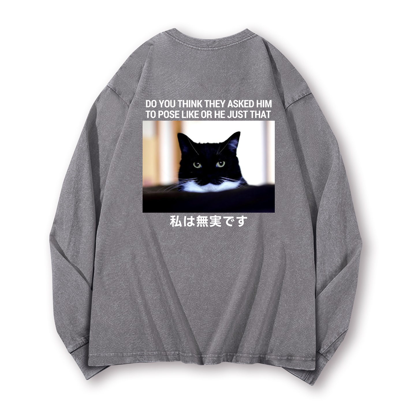 Cat Vintage Washed Cotton Back Art Long-sleeve T-shirt