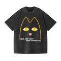 Cat Vintage Wash Japanese Design T-Shirt