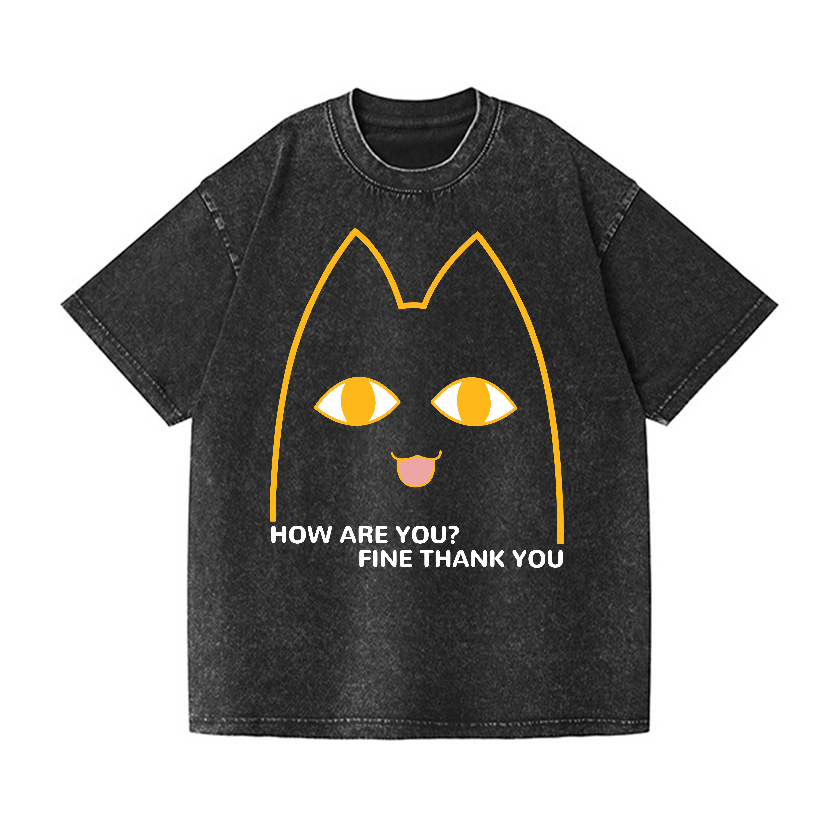 Cat Vintage Wash Japanese Design T-Shirt