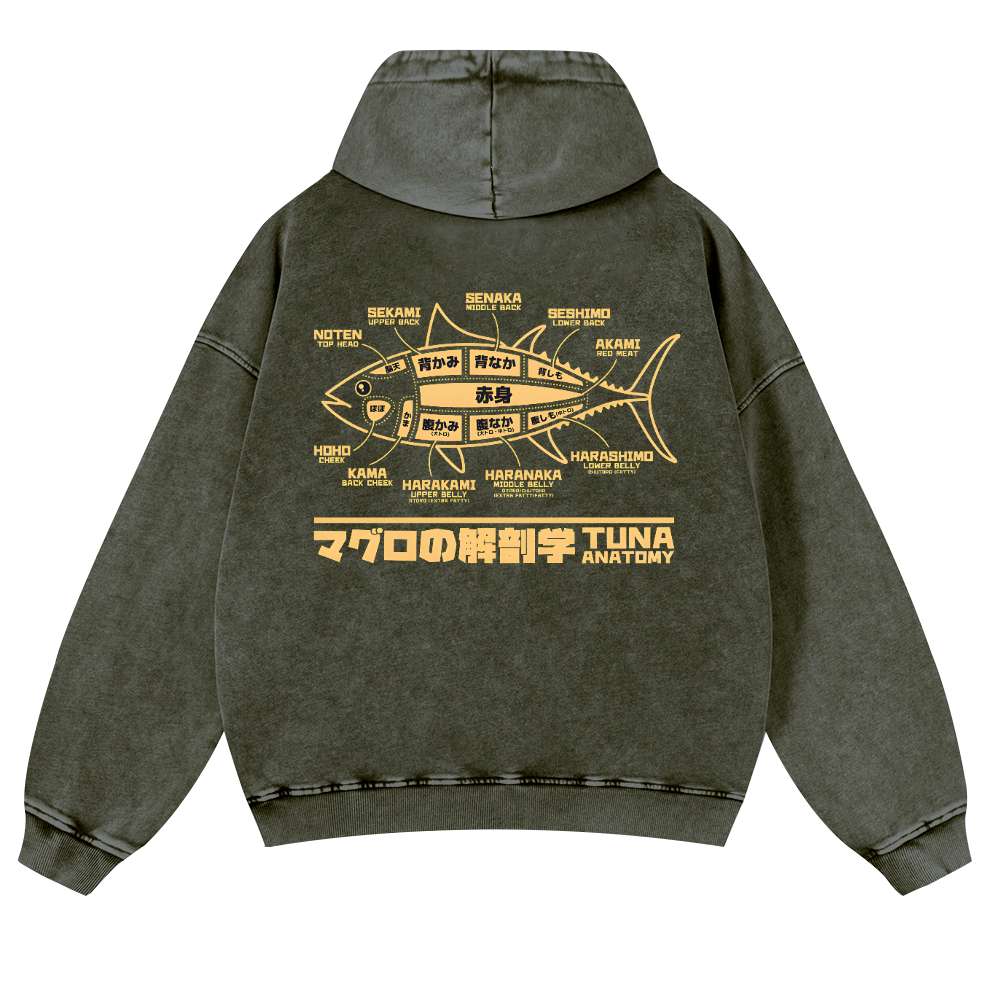Fish Vintage Washed Cotton Back Art Hoodie