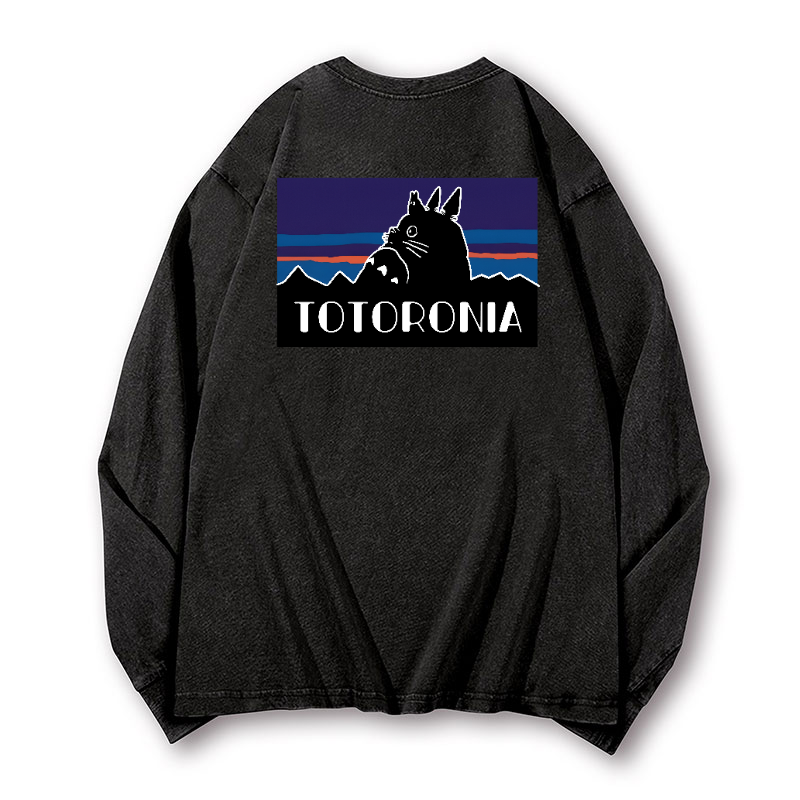 Ghibli Totoro Vintage Washed Cotton Back Art Long-sleeve T-shirt