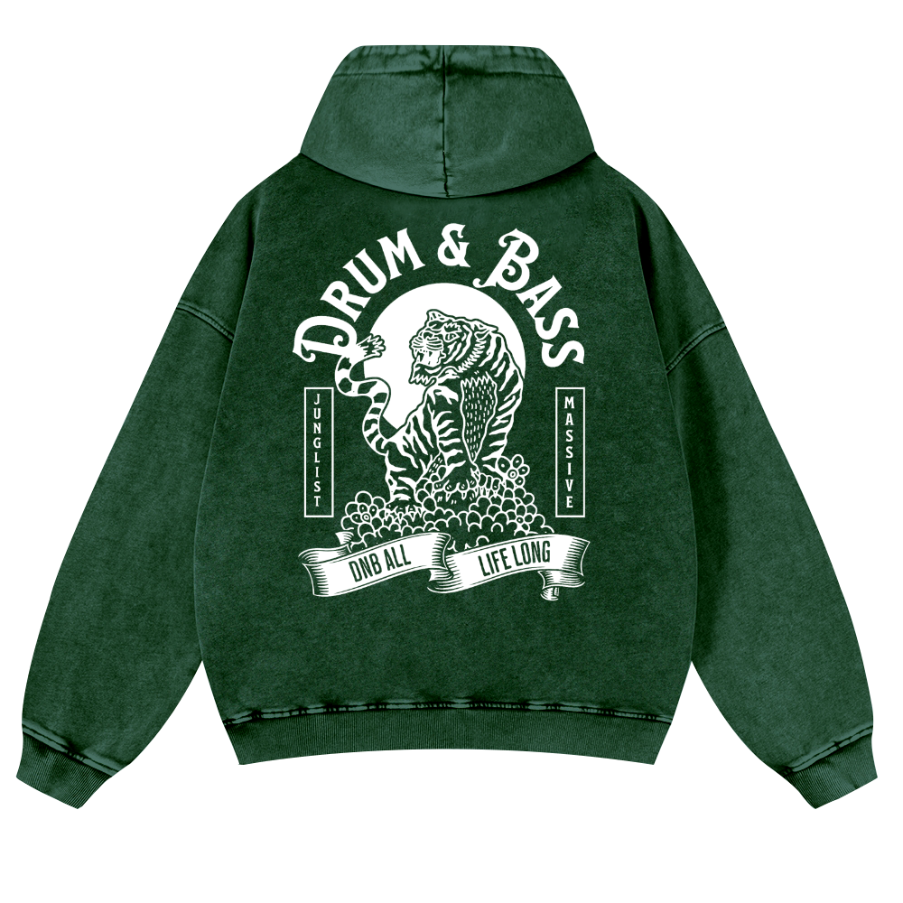 Drum & Bass Tiger Vintage Washed Cotton Back Art Hoodie