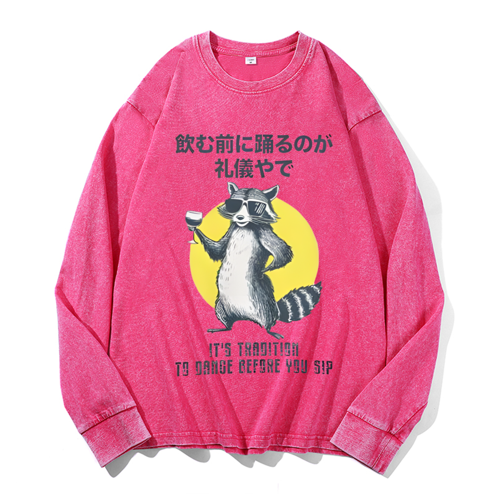 Vintage Cotton Wash Crewneck Long-Sleeve T-Shirt