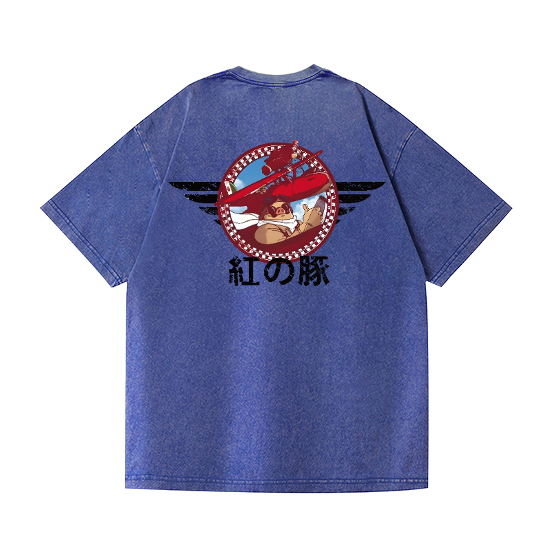 Ghibli Porco Vintage Wash Japanese Design Back Art T-Shirt