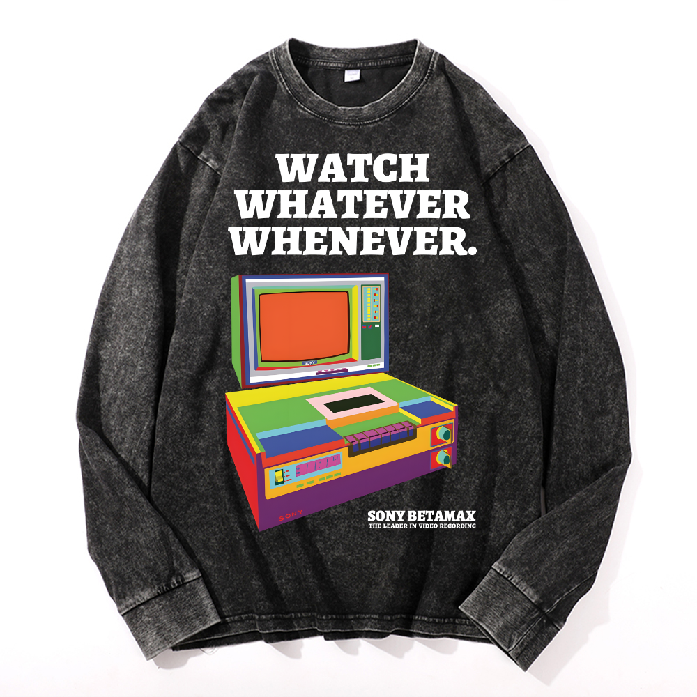 Sony Betamax Vintage Cotton Wash Crewneck Long-Sleeve T-Shirt