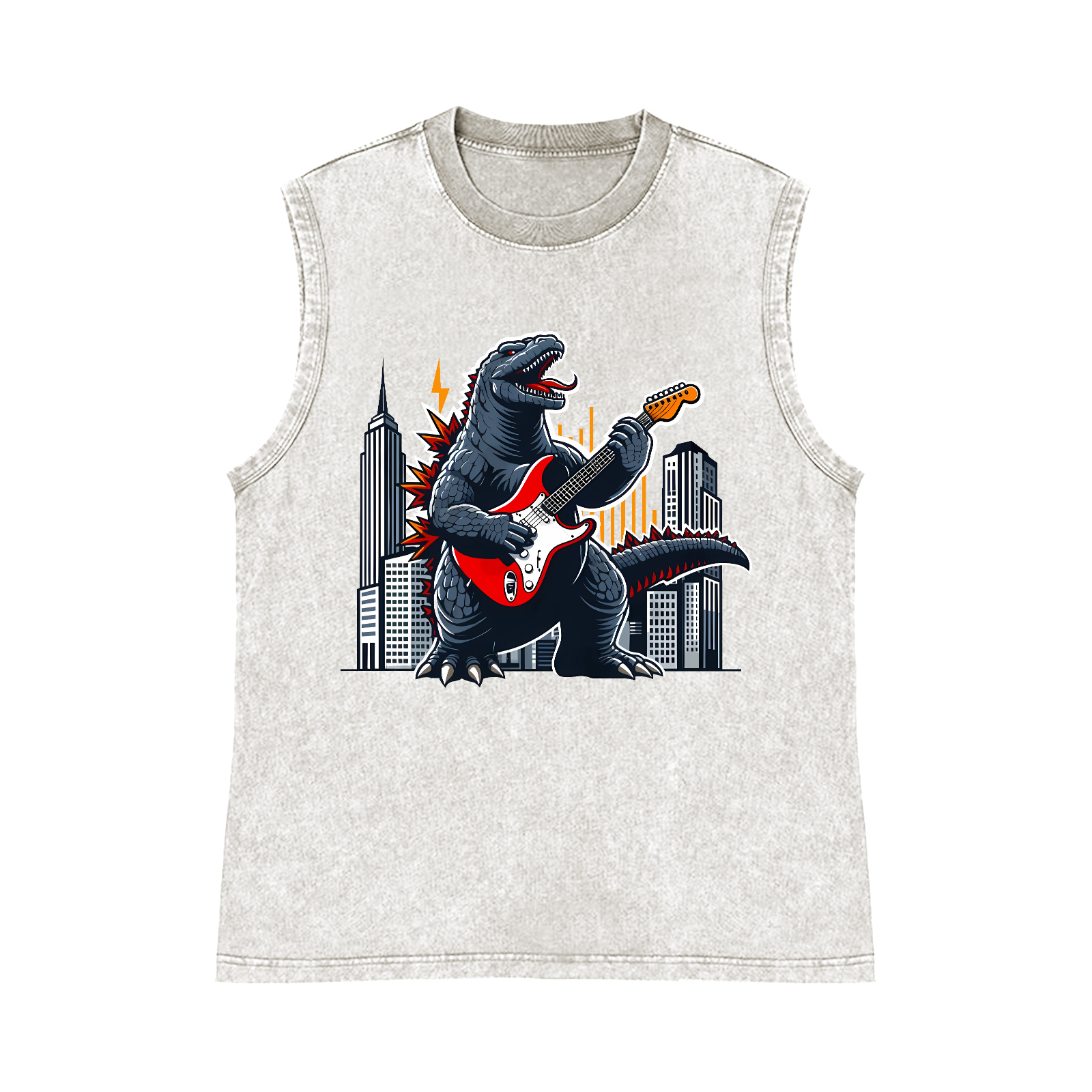 Rock Kaiju Pure Cotton Wash-Dyed Sleeveless Tank Top