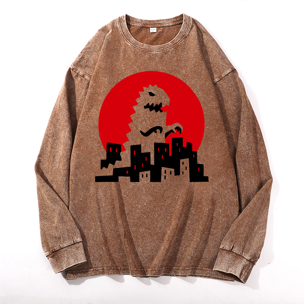 Vintage Cotton Wash Crewneck Long-Sleeve T-Shirt