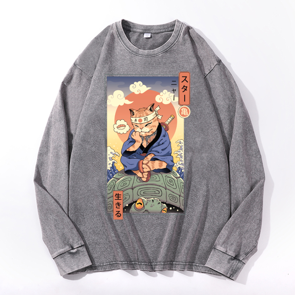 Vintage Cotton Wash Crewneck Long-Sleeve T-Shirt
