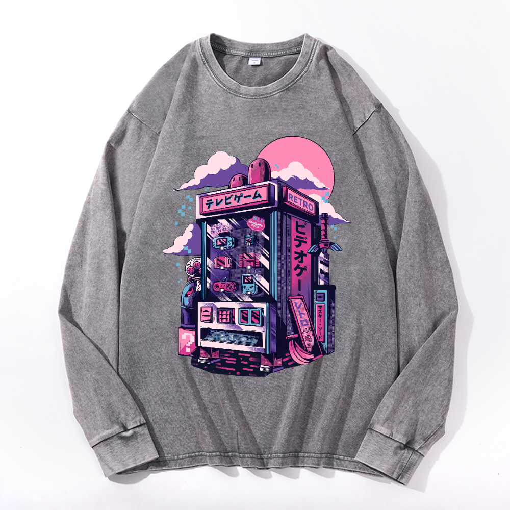 Vintage Cotton Wash Crewneck Long-Sleeve T-Shirt